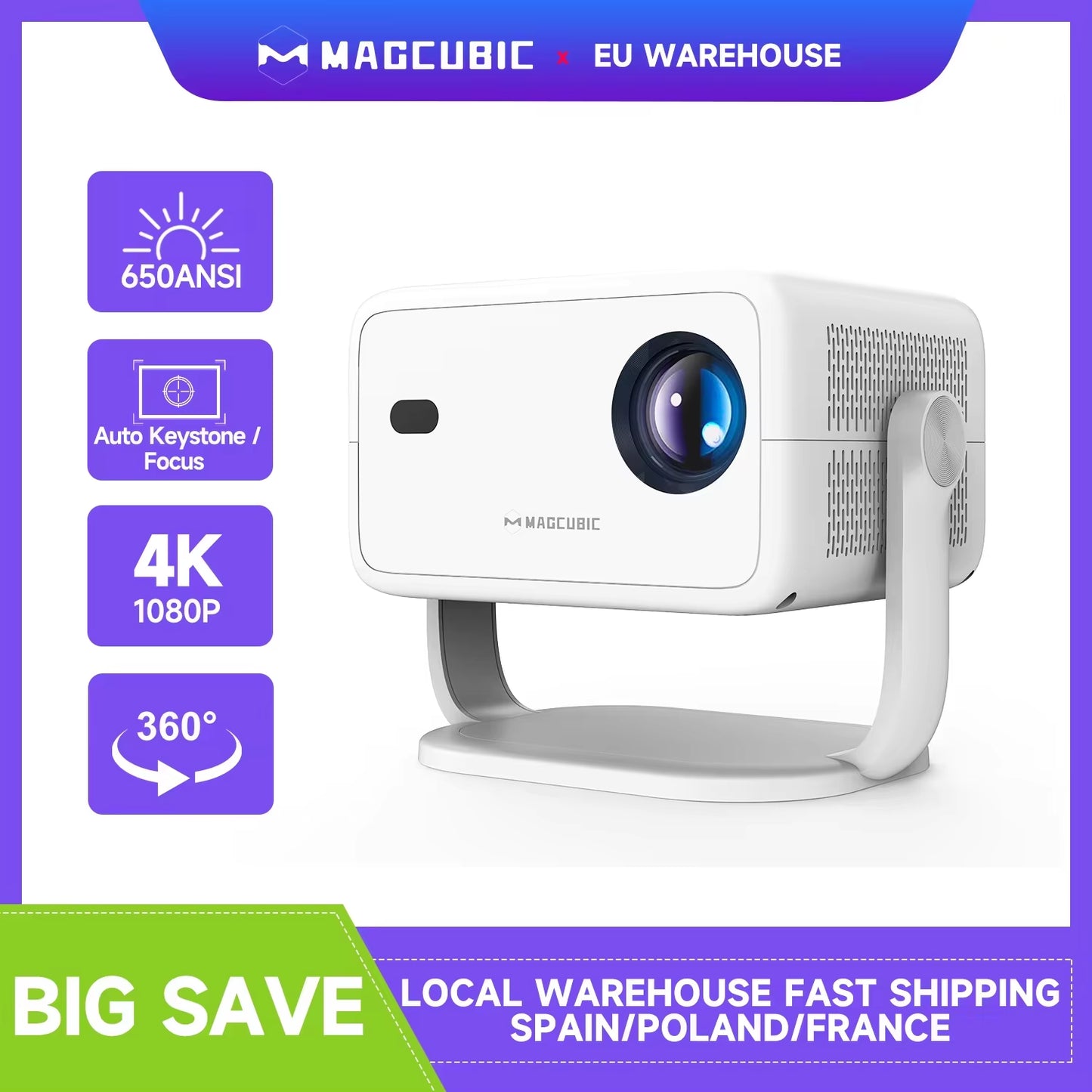 Native 1080P 650ANSI 8K Android14 L018 Projector with Auto Keystone Correction Focus Wifi6 BT5.4 Portable Movie Outdoor